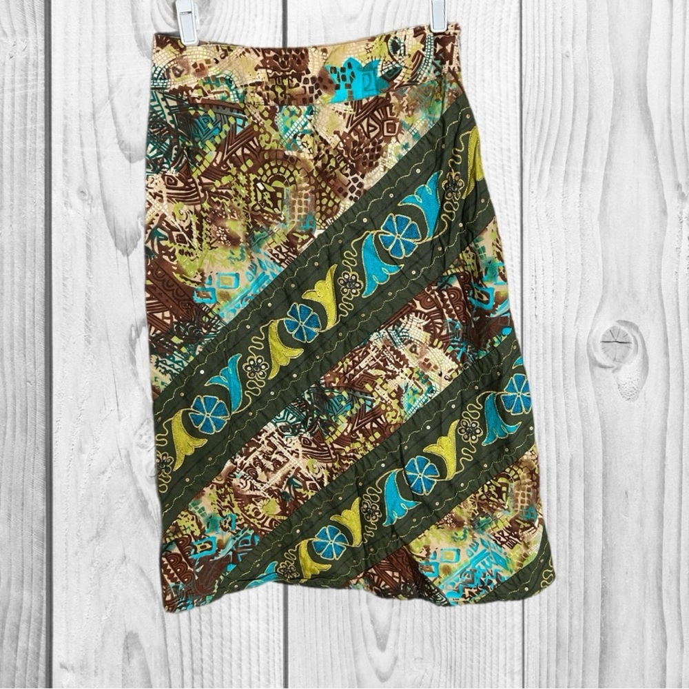 RQT granola MIDI Skirt Colorful Geometric Patterned Skirt size 8‎ earthy boho
